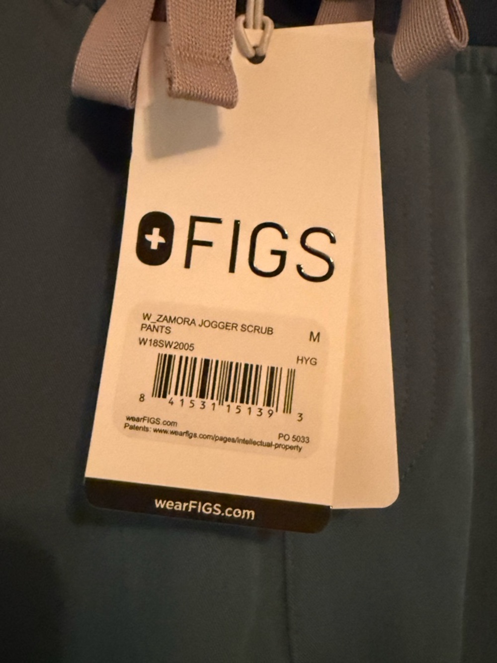 Figs Teal Womens Scrub Bottoms with Zip Cargo Pocket - Picture 3 of 4